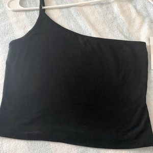 Black Crop Top One Shoulder Side New
